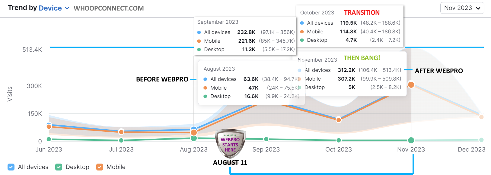 WhoopConnect Domain Marketing Trends Chart