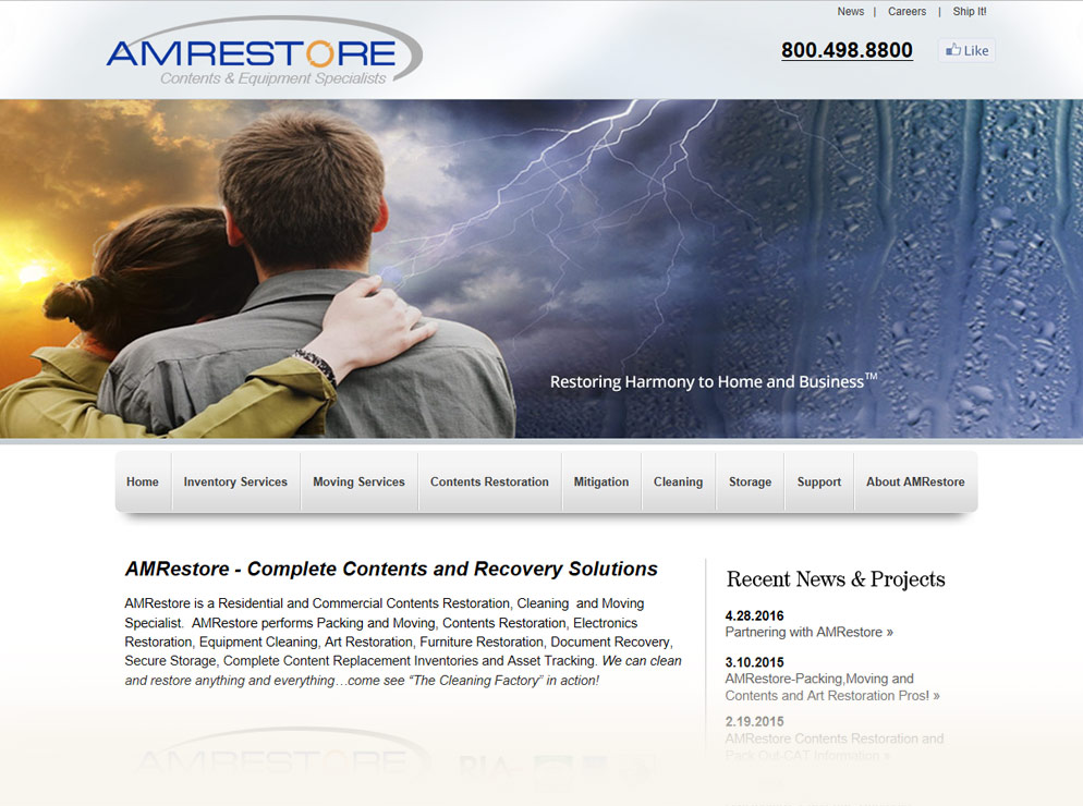 AMRestore contents and equipment restoration website homepage