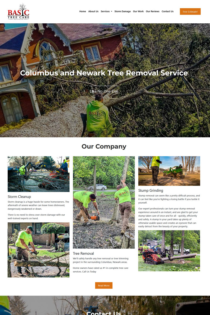 Basic Tree Care Columbus and Newark tree removal website homepage