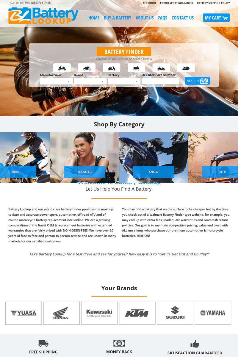 Battery Lookup powersport battery finder homepage