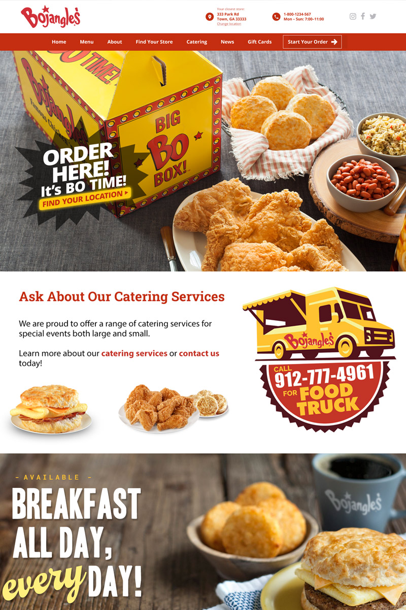 Bojangles franchise website homepage