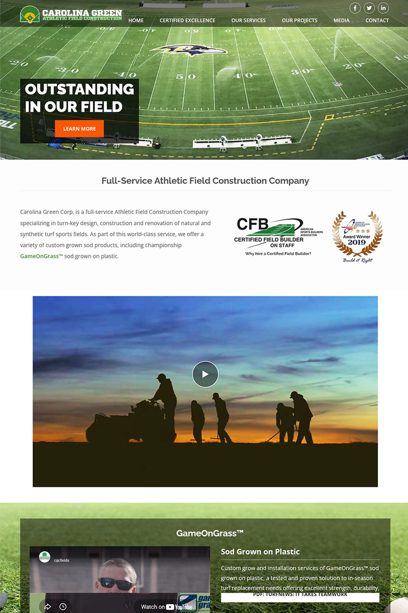 Carolina Green Athletic Field Construction website homepage