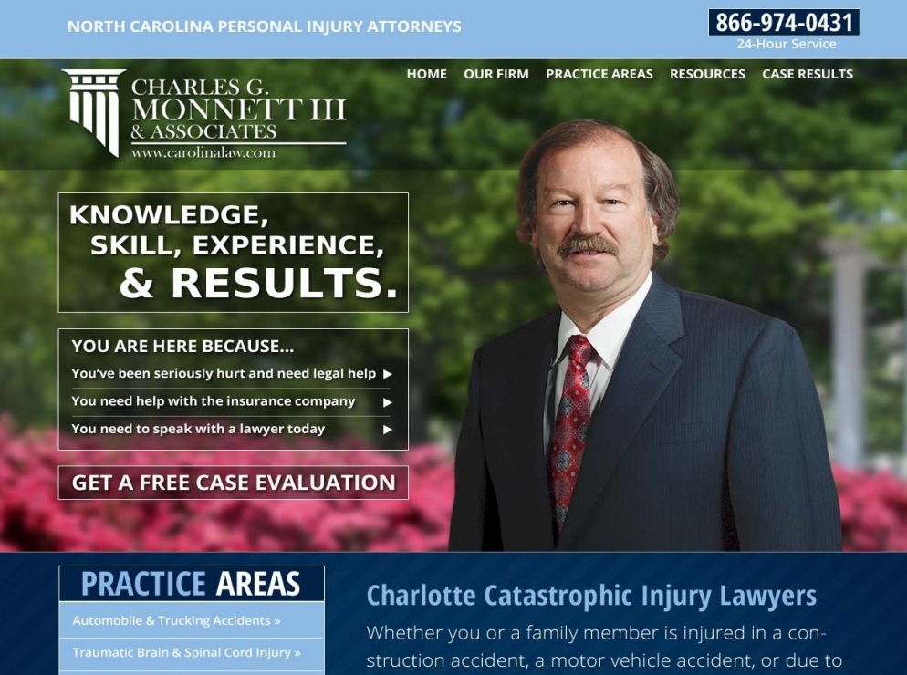 Charles G. Monnett III and Associates Carolina Law website homepage