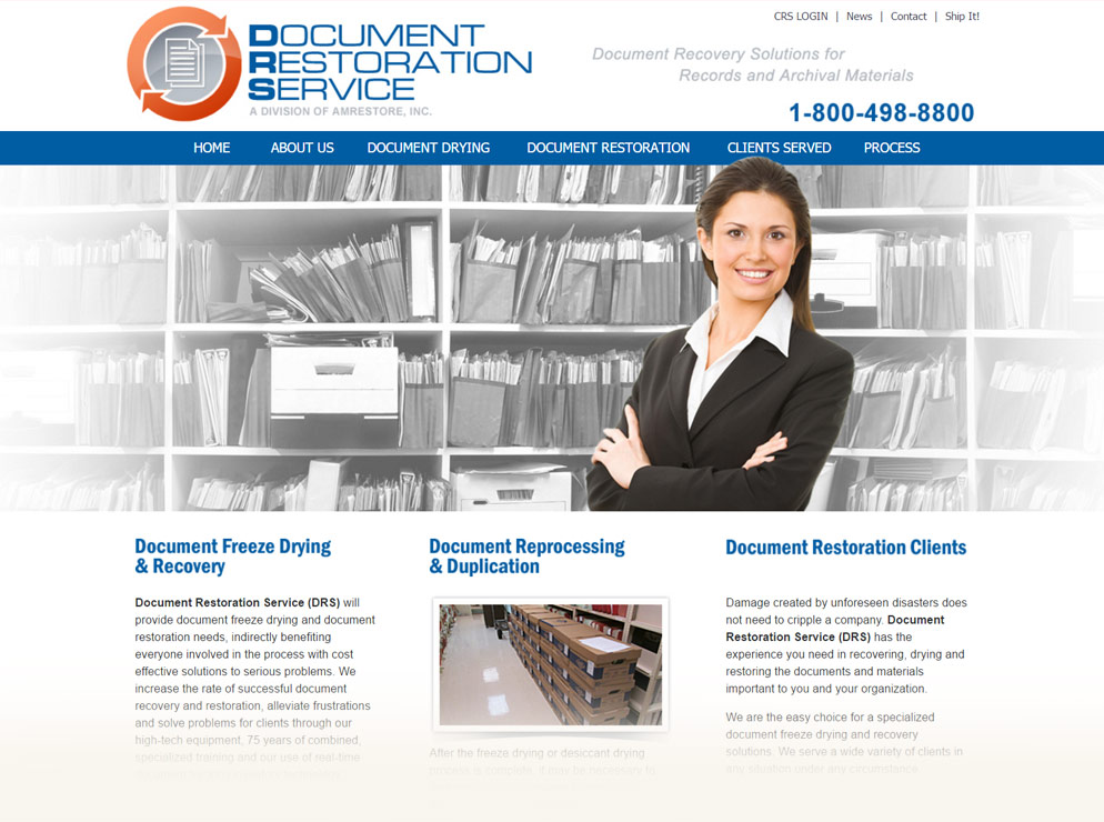 Document Restoration Service website homepage