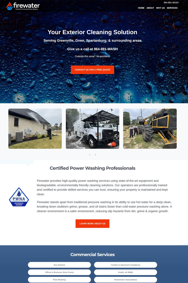 Firewater Corporation website homepage