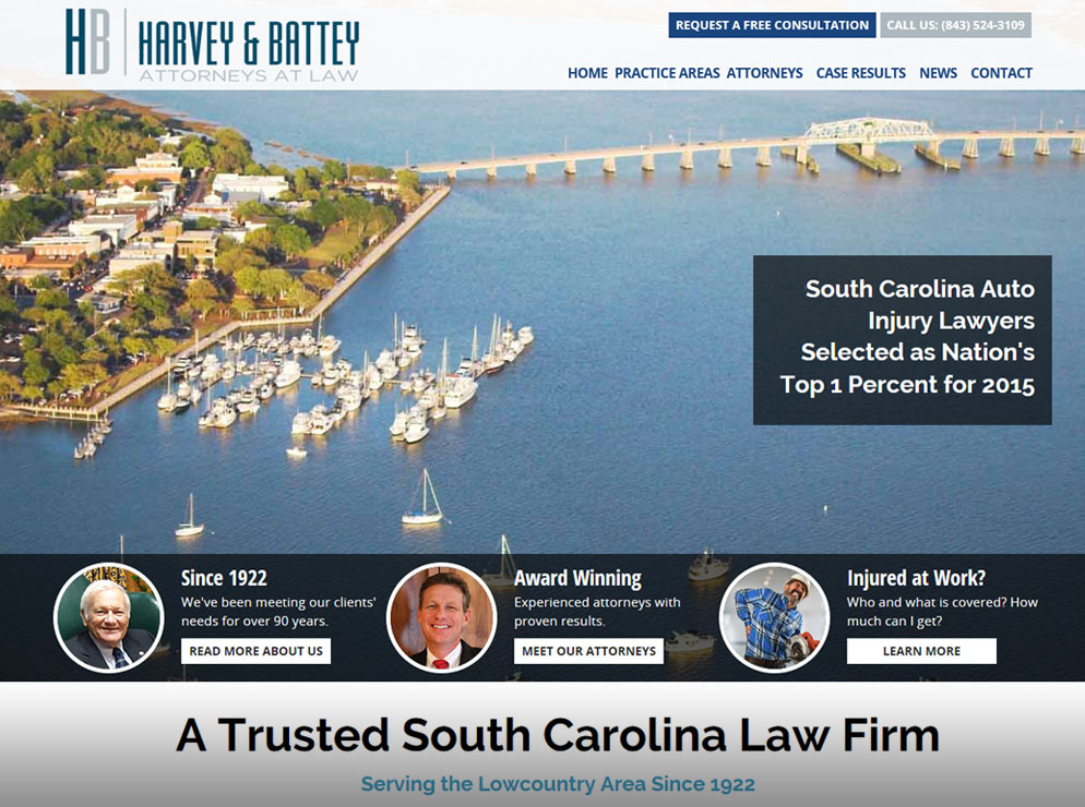Harvey and Battey Attorneys at Law website homepage