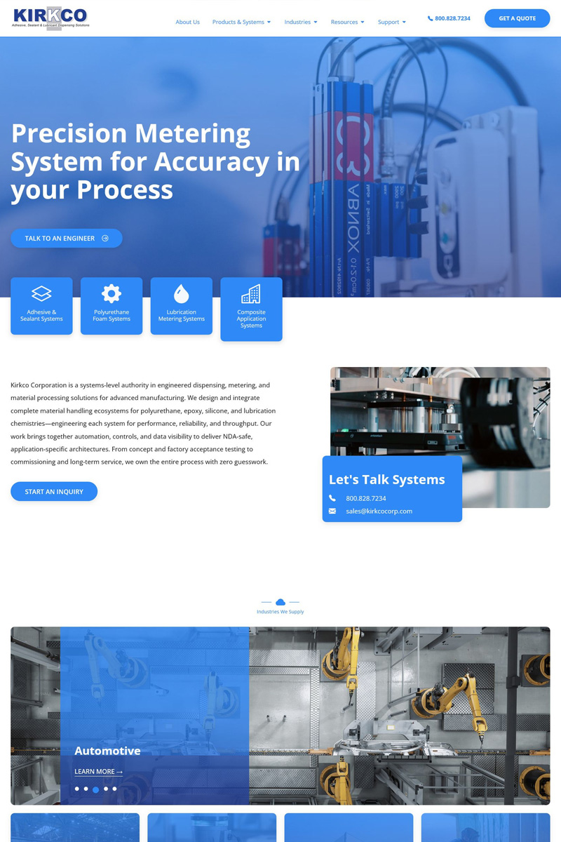 Kirkco Corporation WordPress website homepage