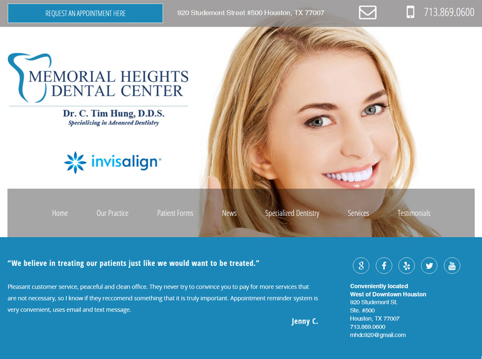 Memorial Heights Dental Center website homepage