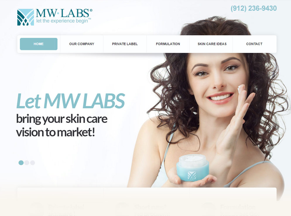 MW Labs private label skincare website homepage
