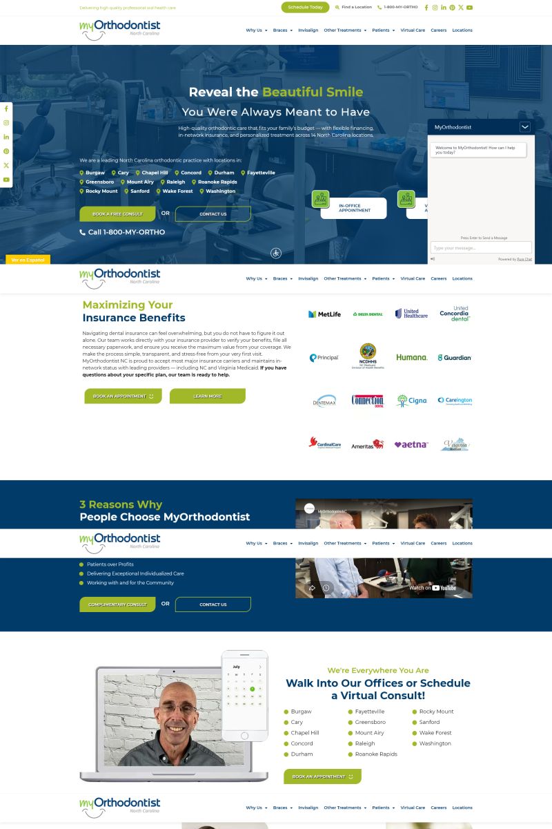 MyOrthodontistNC custom website homepage