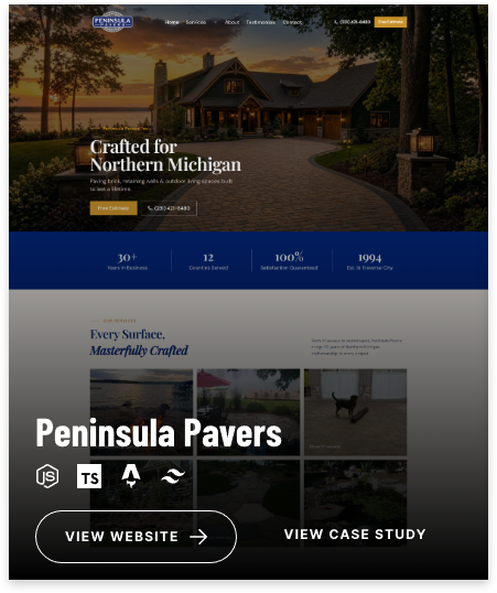 Peninsula Pavers custom website homepage