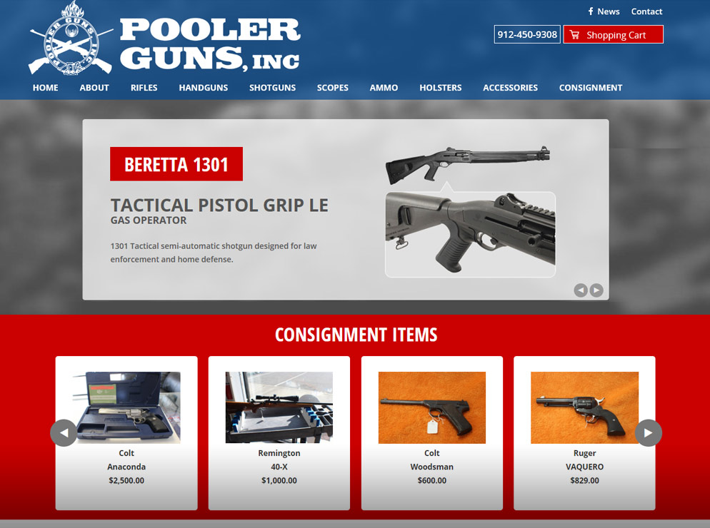 Pooler Guns firearms retailer website homepage
