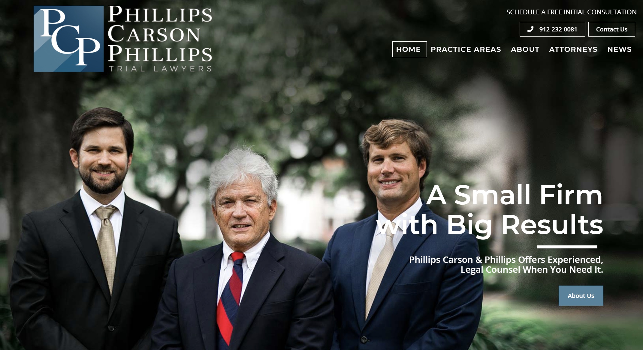 Phillips Carson Phillips Savannah trial lawyers website homepage
