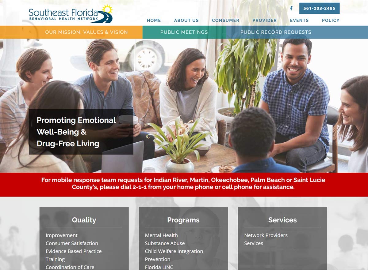 Southeast Florida Behavioral Health Network website homepage