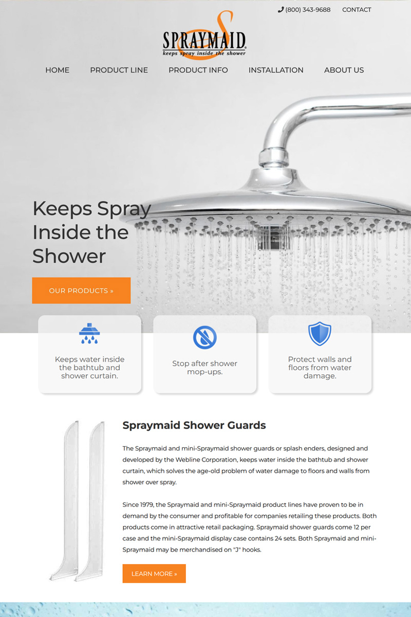 Spraymaid shower guard product website homepage