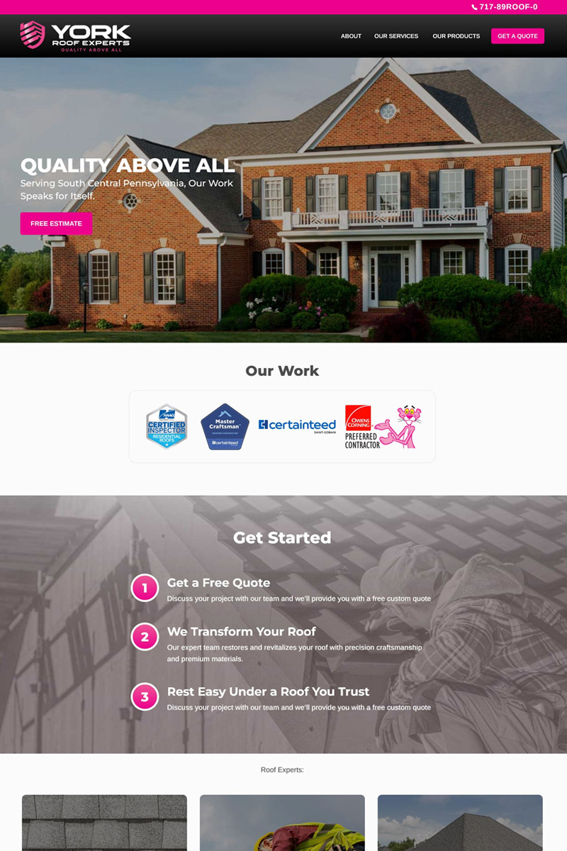 York Roof Experts website homepage